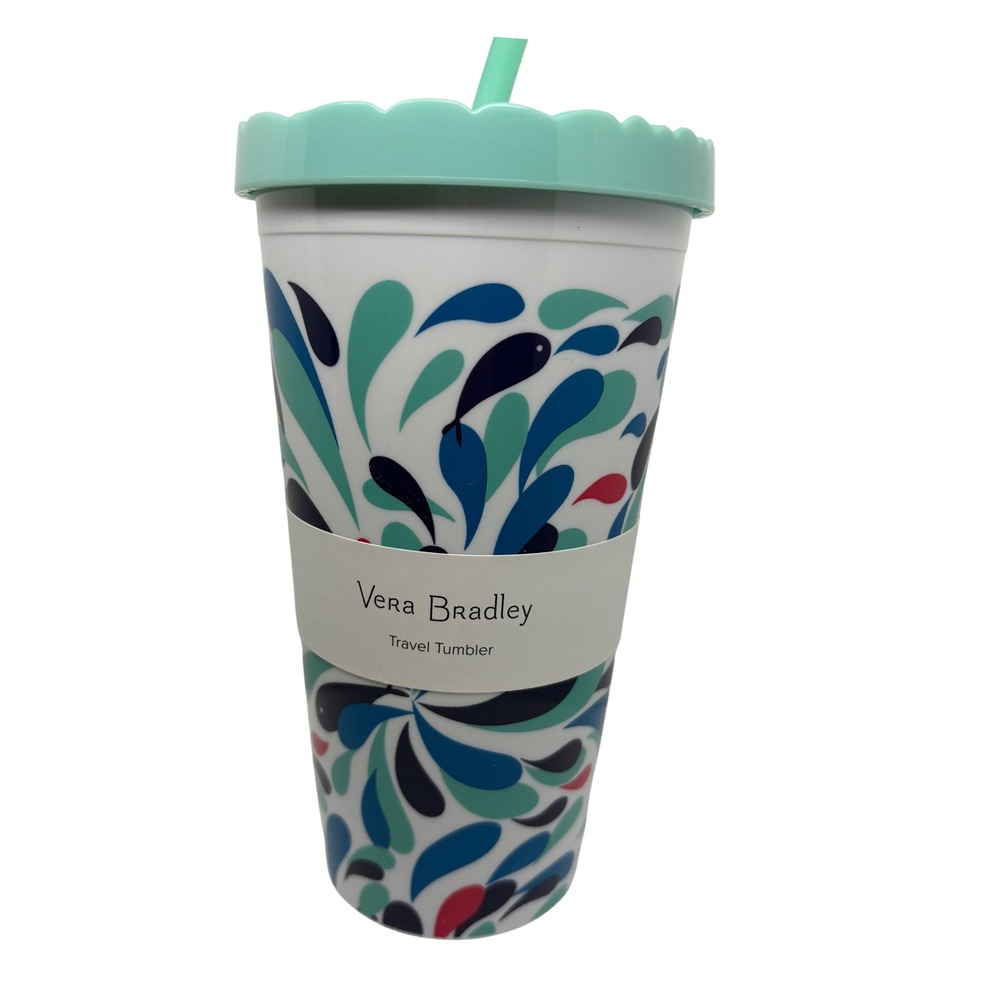 Vera Bradley Travel Tumbler 20 oz Summer Paisley Print Aqua Lid Straw New